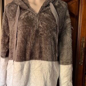 Cozy Two-Tone Fuzzy Hoodie new without tags